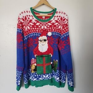Jolly Sweaters XXL Christmas Sweater Ugly Santa Blue Red Green Fair Isle Sequin